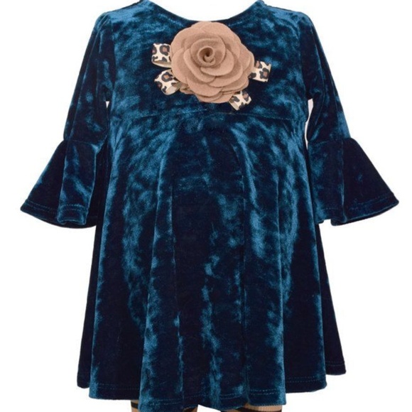 Bonnie Jean Teal Velvet Tunic Legging Set Two Piece Outfit NWT - Picture 3 of 8